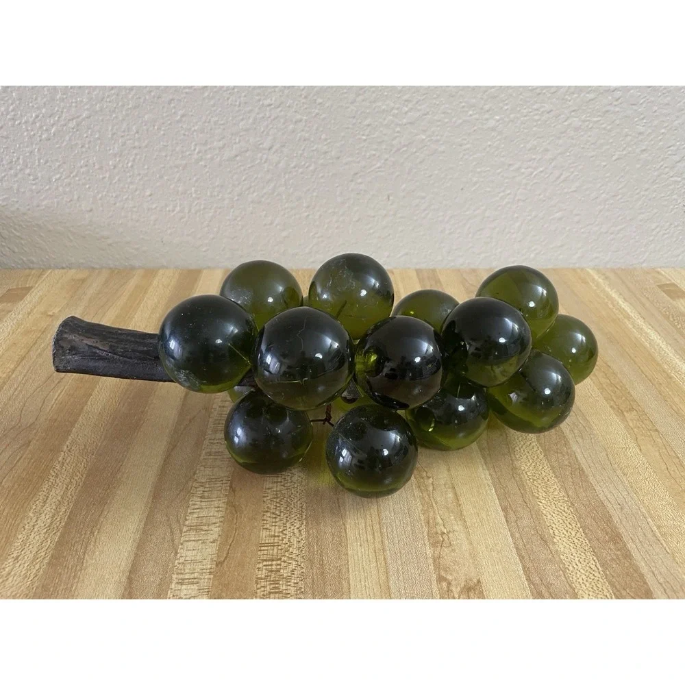 Vintage Lucite Grapes Cluster Green Branch Stem MCM Mid-Century Modern READ B12